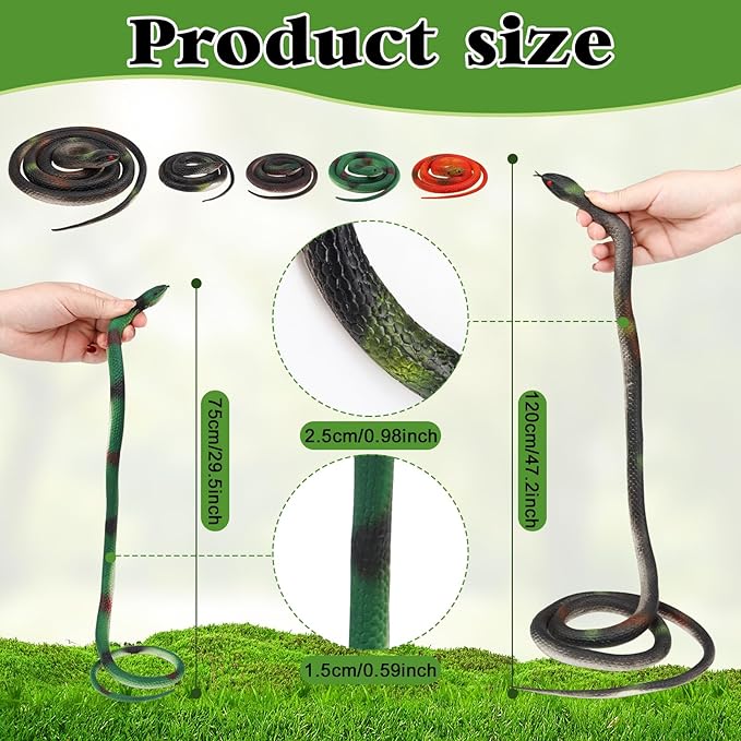 5 Pieces Rubber Snakes 120cm Fake Snake 75cm Plastic Snakes Realistic Snakes Multicolor Fake Snake for Garden Props to Keep Birds Away, Pranks