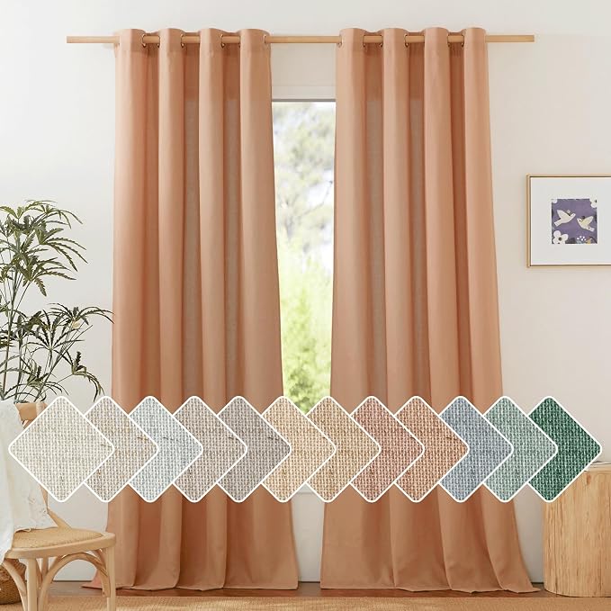 NICETOWN Flax Linen Burnt Orange Curtains 120 inches Long, Grommet Thick Linen Blend Privacy Added with Light Filtering Window Treatments for Bedroom/Living Room, W55 x L120, Set of 2