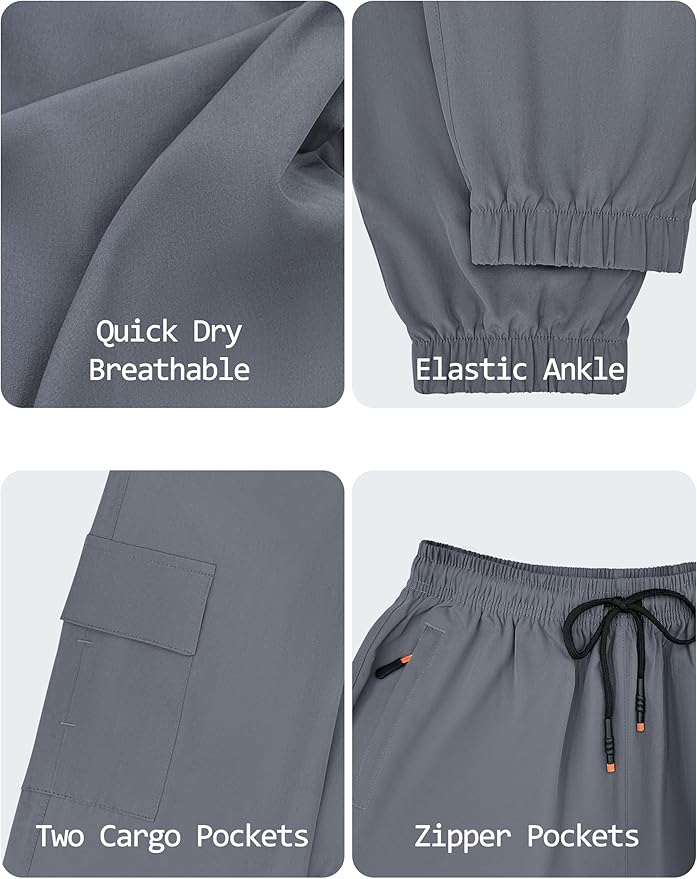 Boys Cargo Joggers Youth Quick Dry Athletic Pants Lightweight Hiking Jogger Pants with Zipper Pockets