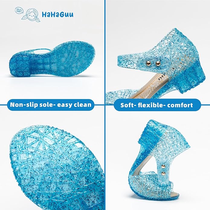 Princess Jelly Flats Shoes Girls Birthday Party Heels Snow Queen Cosplay Costumes Dress Up Sandals for Toddler Little Girls Big Kids