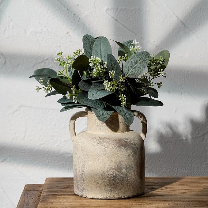 Emotionally Grounded Vase, Vaseking Ceramic Rustic Vase with 2 Handles, 6.1 inch Minimalist Decorative Farmhouse Vases for Home Decor, Living Room, Enterway, Table Decoration, Fired Terra Clay