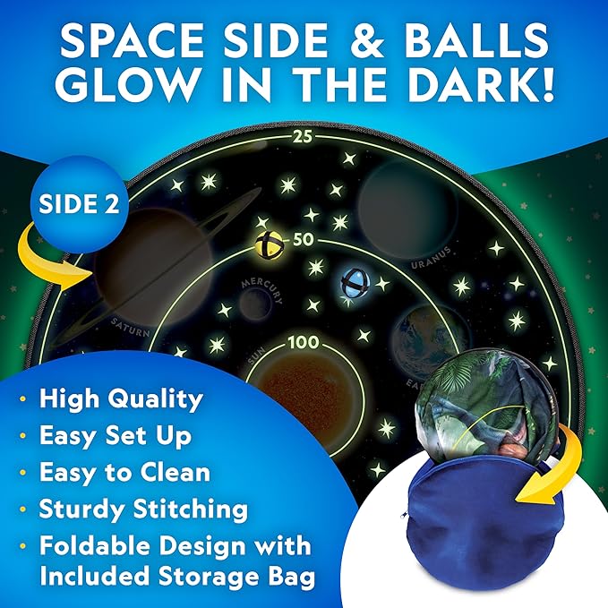 National Geographic Kids Glow in The Dark Dart Board for Kids - Dart Ball Game Set with 28" Reversible, Glowing Dartboard and Sticky Balls, Indoor Games