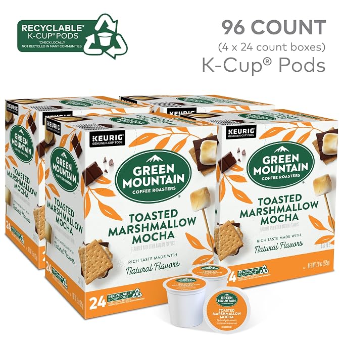 Green Mountain Coffee Roasters Toasted Marshmallow Mocha Keurig Single-Serve K-Cup Pods, Light Roast Coffee, 96 Count (4 Packs of 24)