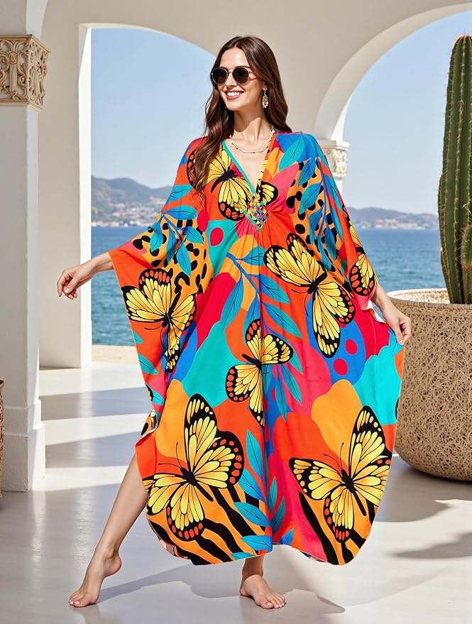Mumu Dresses for Women Plus Size, Bohemian Kaftan Beach Cover Up Long Maxi Nightgown Soft Loungewear
