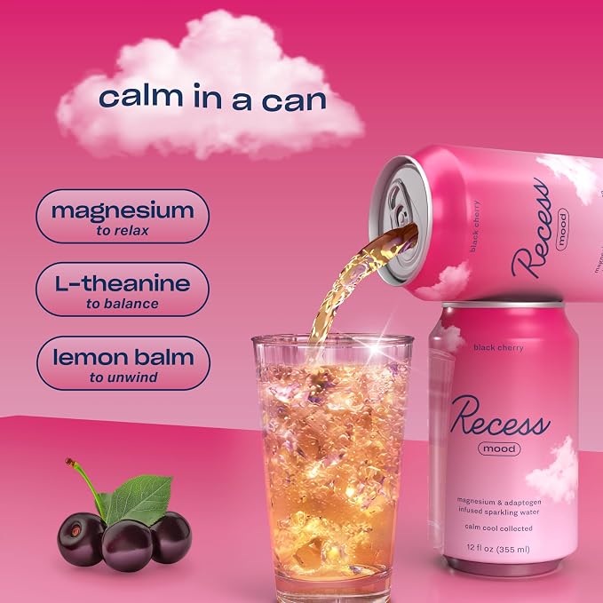 Recess Mood Magnesium Supplement Drink Calming Beverage, 12 Ounce (Variety Pack, 12 Pack) *Original Flavors*