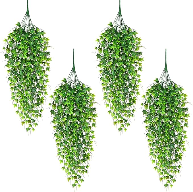 Waipfaru Artificial Hanging Ivy for Outdoors, 4pcs Faux Vines Greenery | Fake Hanging Plants for Wall Home Bedroom Living Aesthetic Kitchen Office Aesthetic Kitchen Indoor Outdoor Decor