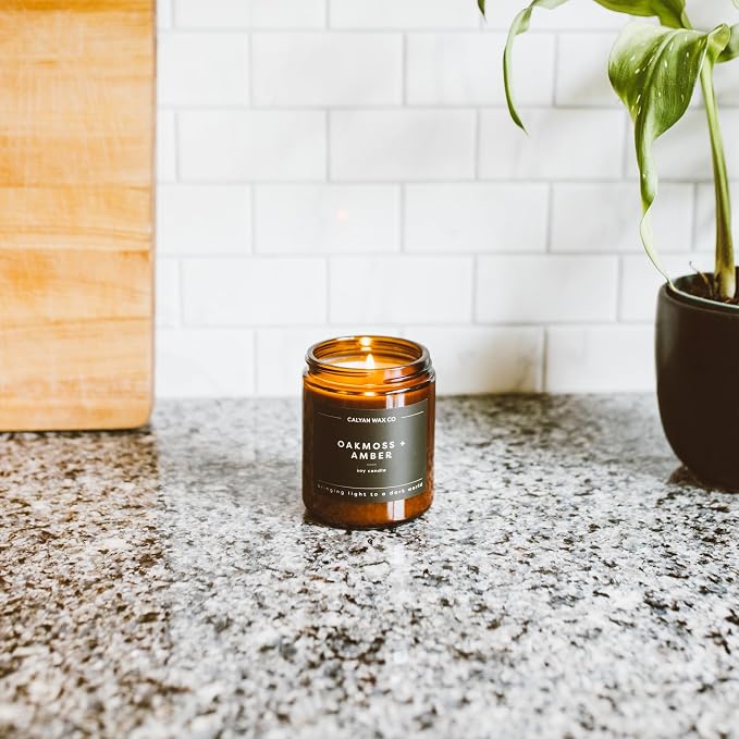 Calyan Wax Co. Aspen & Fog Scented Candle - 57 Hour Burn - Luxury Clean Soy Wax Candles - Long Lasting Amber Glass Jar Candle for Home - 7.2oz