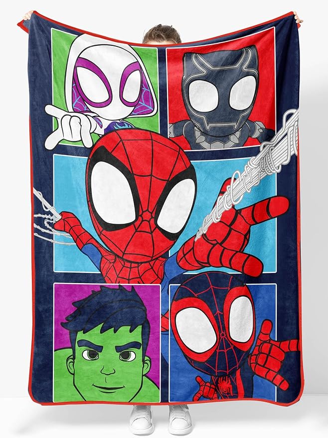 Marvel Spidey and His Amazing Friends Spiderman Kids Fleece Blanket 46x60 | Super Soft Microfiber Spiderman Throw, Lightweight Machine Washable, Miles Morales Ghost-Spider Hulk (Officially Licensed)