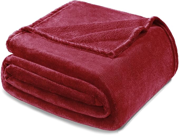 Exclusivo Mezcla Soft Fleece Blanket Queen Size for Bed, Deep Red | 90x90 Inches, Double-Sided Brushed Flannel, Lightweight Plush Cozy Blanket for Home Decor, All Season, Machine Washable