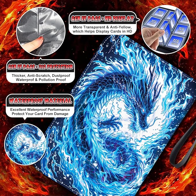 1008 Card Binder 9 Pocket Trading Card Binder with 56 Page 3-Ring Removable Sleeves, High Storage Waterproof Card Holder Collection Card Album Carrying Organizer Case for MTG TCG Cards - Double Dragon