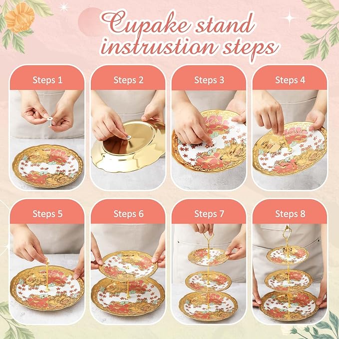 Maxcheck 21 Pcs Porcelain Tea Set for Women Tea Party with Metal Holder and 3 Tier Cake Stand Ceramic European Floral Teapot Set for Adults Mother's Day Christmas Thoughtful Gift(Classic Style)
