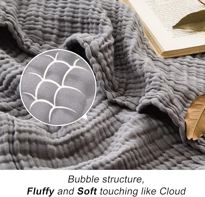 EMME Cotton Blanket Twin XL for Bed Soft Muslin Blankets 66"x90" Lightweight Breathable Layering Bedspread Coverlet All Season Gauze, Grey