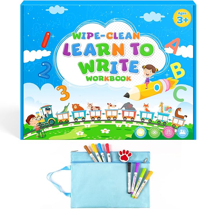 4 Year Old Boy Birthday Gift - Kindergarten Books for Kid - Toy for 4 5 6 7 Year Old Boys Girl - Handwriting Practice Workbook, Educational ABC Tracing Book with Reusable Activity, Montessori Learning