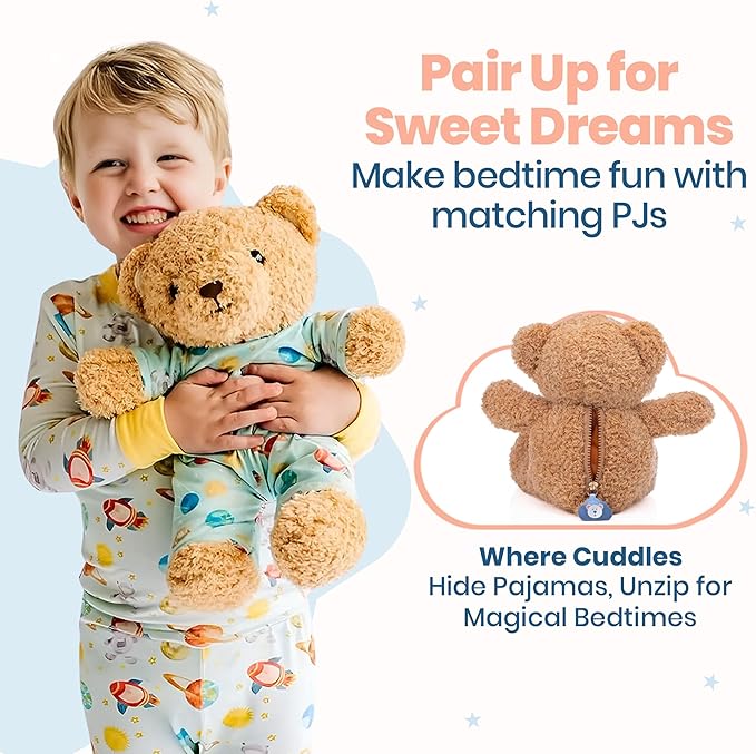 Zip N' Bear Soft Plush Teddy Bear Stuffed Animal with Planet Pals Pajamas - Zippy The Bear Cute Cuddly Plush Toy, Perfect Sensory Teddy for Kids, Toddlers - Adorable Gift & Bedtime Companion