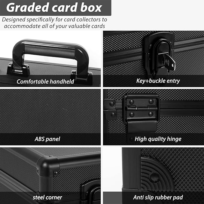 Graded Card Case - Aluminum Alloy Graded Card Storage Box Compatible with 150+ Card Slabs - Sports Trading Card Case Fits PSA, CSG, BGS