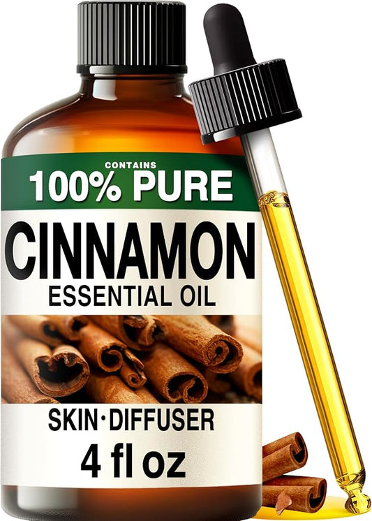 100% Pure Cinnamon Oil - 4 Fl Oz Cinnamon Essential Oil for Hair, Skin, Diffuser, Aromatherapy & DIY Soap Making Scent
