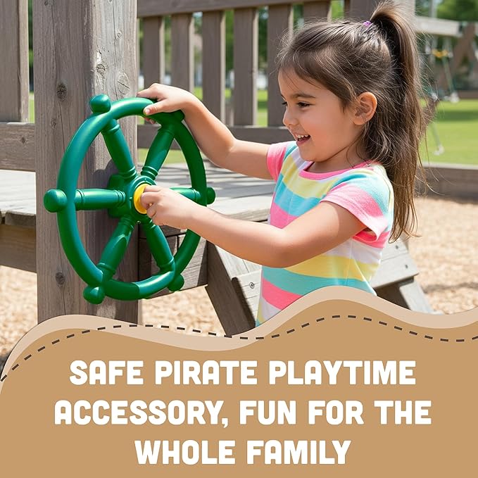 Squirrel Products Pirate Wheel 12" with Mounting Hardware, Made of Durable Weather-Resistant Plastic, for Kids Playgrounds - Green