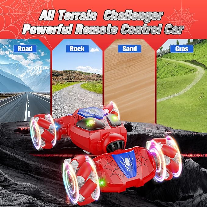 Spider Gesture Sensing RC Stunt Car Toys for Age 6-8-12 Boys & Girls, 4 WD 2.4Ghz Double Sided 360° Rotating Hand Controlled Remote Control Twist Cars, Cool Birthday presents and Ideas Gifts for Kids