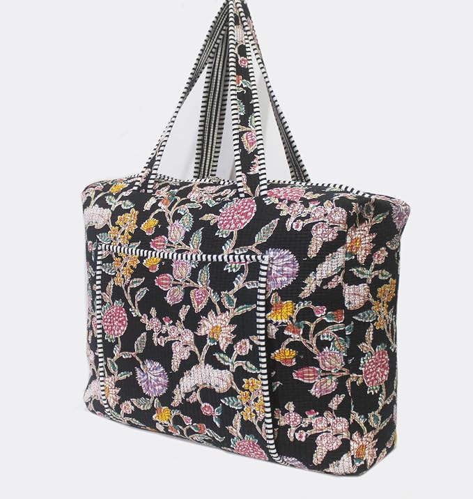 INDIAN CRAFT CASTLE Tote Bag with Yoga Mat Carrier Pocket Carryall Shoulder Bag for Office, Workout, Pilates, Travel, Beach and Gym