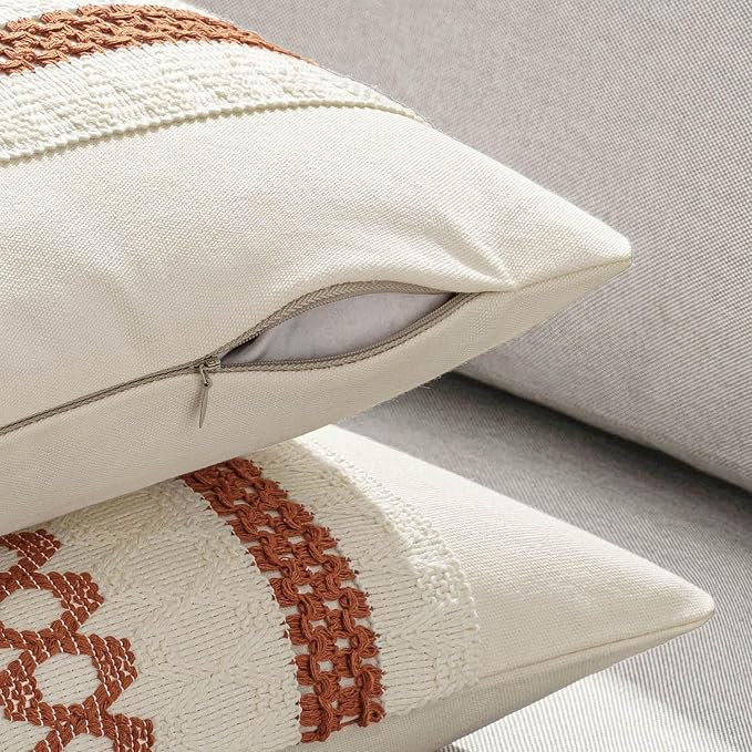 MIULEE Set of 2 Fall Burnt Orange Decorative Pillow Covers 18x18 | Farmhouse Boho Couch Throw Pillows, Modern Cotton Cushion Covers, Macrame Woven Home Decor for Bed Sofa Chair
