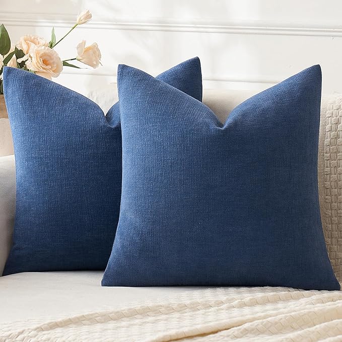 MIULEE Navy Blue Chenille Couch Throw Pillow Covers, 16x16 | Set of 2, Soft Coastal Home Decor, Modern Farmhouse Decorative Pillowcases for Sofa Living Room Bed