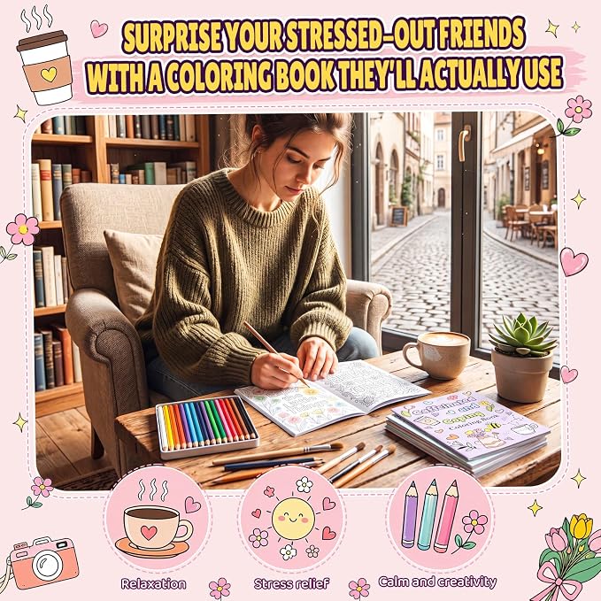 Liliful 24 Pcs Coffee and Coping Coloring Book Bulk Mini Coloring Books for Kids Adults DIY Art Relaxation Drawing Book with Patterns, Party Favors, Goodie Bag Filler and Holiday Gifts