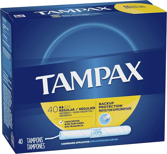 Tampax Cardboard Applicator Tampons, Regular, Unscented, 40 Count