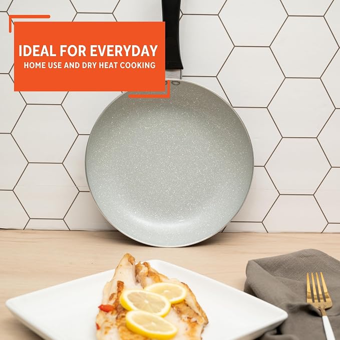 IMUSA 9.5 Inch Premier Cera Aluminum Speckled Gray Ceramic Fry Pan | Ideal for Pan Frying