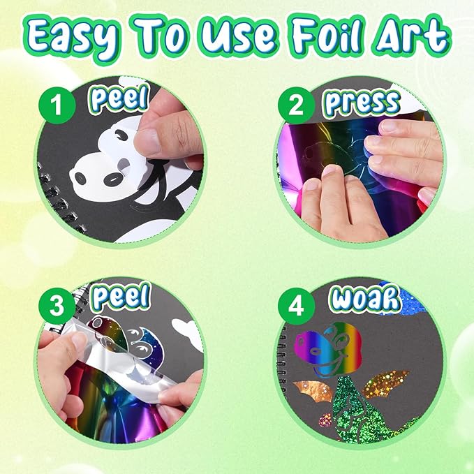 Foil Craft Dinosaur DIY Art Fun Kits, No Mess Creative Foil Art Kits Set Drawing Game for Kids, Birthday Gifts Crafts Supplies Travel Toys for Girls Boys Ages 4-9