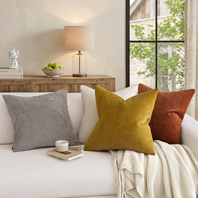 a moment Fall Decorative Throw Pillow Covers Pack of 2,22x22 Inch Yellow | Twill Chenille Cushion Covers for Sofa Living Room Couch Bed