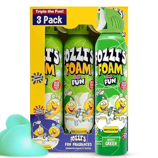 FOZZI'S Groovy Green Bath Foam Soap for Kids (3 Pack) - Fun Aerosol Spray - Squishy Bubble Soap for Playtime - Gentle Cleanser Foaming Body Wash - Safe Bath Fun for Everyday Wash