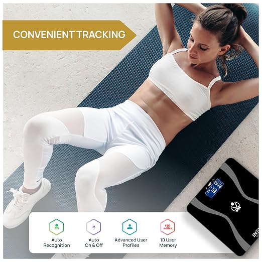 INEVIFIT Body-Analyzer Scale, Highly Accurate Digital Bathroom Body Composition Analyzer, Measures Weight, Body Fat, Water, Muscle & Bone Mass for 10 Users. Includes Batteries