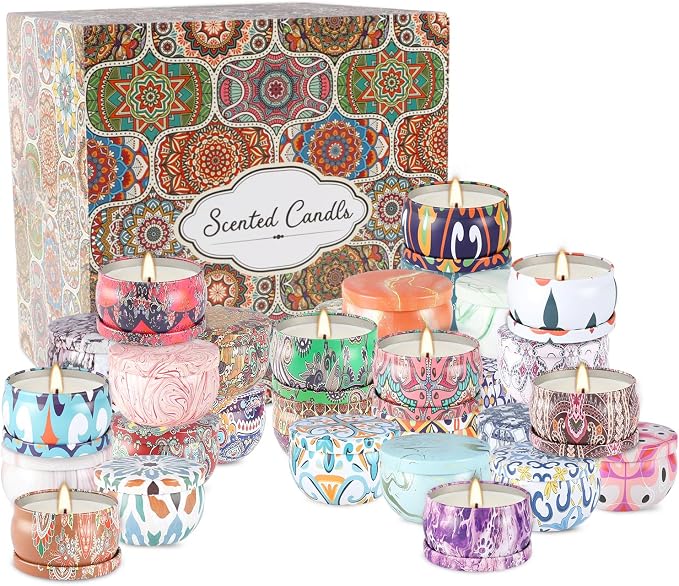 YOROXRG 36 Pack Multicolored Scented Candles Gifts Soy Wax Travel Tin Jar Candles for Home 2.5 OZ for Mom,Christmas, Home Scented Decoration Birthday, Thanksgiving, Mother's Day(Color: Brown)