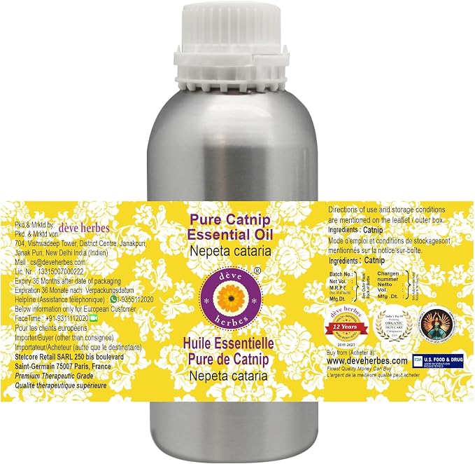 Deve Herbes Pure Catnip Essential Oil (Nepeta cataria) Steam Distilled 300ml (10 oz)