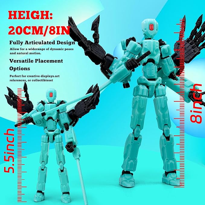 8Inch T13 Action Figure Assembly Completed, T13 Multi-Jointed Movable Robot Action Figure Set,Collectors Desktop Decorations for Game Lovers Toys (Cyan)