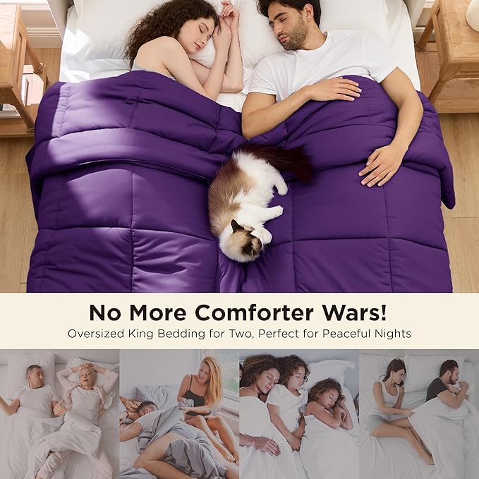 Bedsure Comforter Duvet Insert - Quilted Comforters Oversized King, All Season Duvet, GentleSoft Down Alternative Bedding Blanket, with 8 Tabs, Gifts for Women/Men, Purple, Oversized King 116x98 Inch