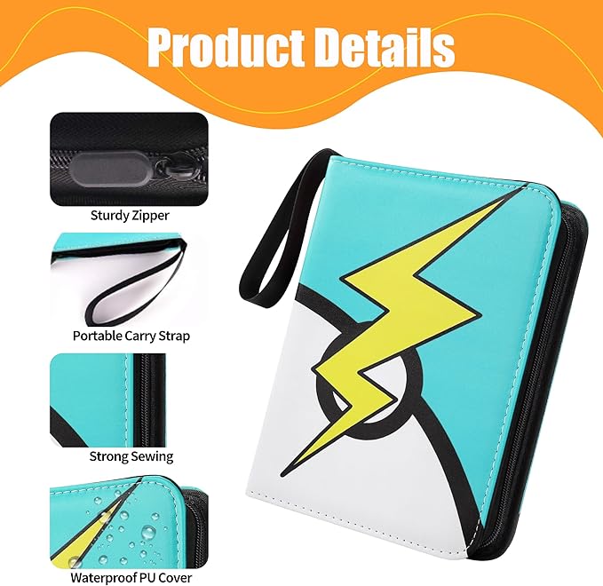 Card Binder 4 Pocket, Trading Card Binder With 50 Removable Sleeves, Portable Card Collection Binder for Standard Cards (Blue)