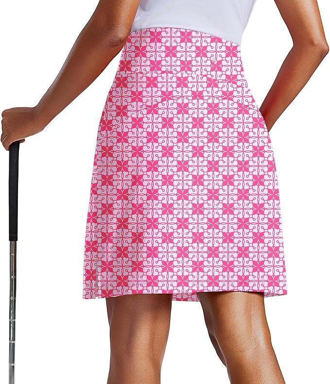 PINSPARK 20" Skorts for Woman Knee Length UPF 50+ Golf Skirts | 4 Pockets, Built-in Shorts, High Waisted, Split Hem, Silky-smooth, Moisture-wicking, for Golf Athletic Tennis Workout Casual