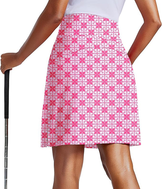 PINSPARK 20" Skorts for Woman Knee Length UPF 50+ Golf Skirts | 4 Pockets, Built-in Shorts, High Waisted, Split Hem, Silky-smooth, Moisture-wicking, for Golf Athletic Tennis Workout Casual