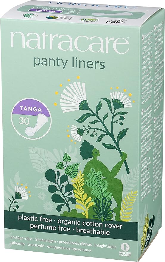 Natracare Natural Organic Thong Style Panty Liners, Made with Certified Organic Cotton, Ecologically Certified Cellulose Pulp and Plant Starch (2 Pack, 30 Liners Total)
