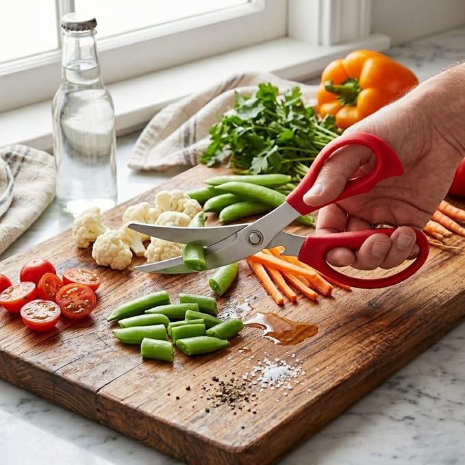 Korean BBQ Pork Belly Scissors, Meat, Chicken, Vegetables, High Strength Stainless Steel Grip-Excellent Barbecue Scissors, 9.5 Inch, Red
