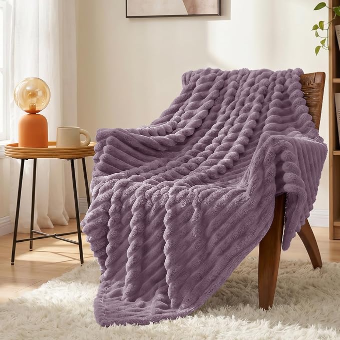 Dusty Purple Twin Blanket for Bed & Couch, 60 x 80 Inch | 300GSM Ribbed Fleece Blanket, Soft, Cozy & Lightweight, OEKO-TEX Certified, All-Season Use for Travel, Dorm & Home Decor