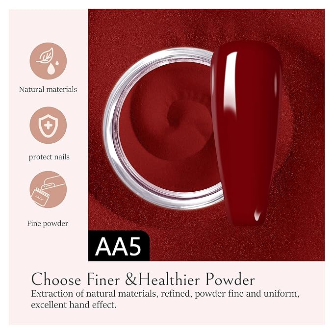 AILLSA Dip Powder Wine Red for Valentine's Day, Red Dip Powder Nail 1 Oz | Burgundy Nail Dipping Powder French Nail Art for Starter Manicure Salon DIY at Home, Fall Winter Dip Powder Colors for Women