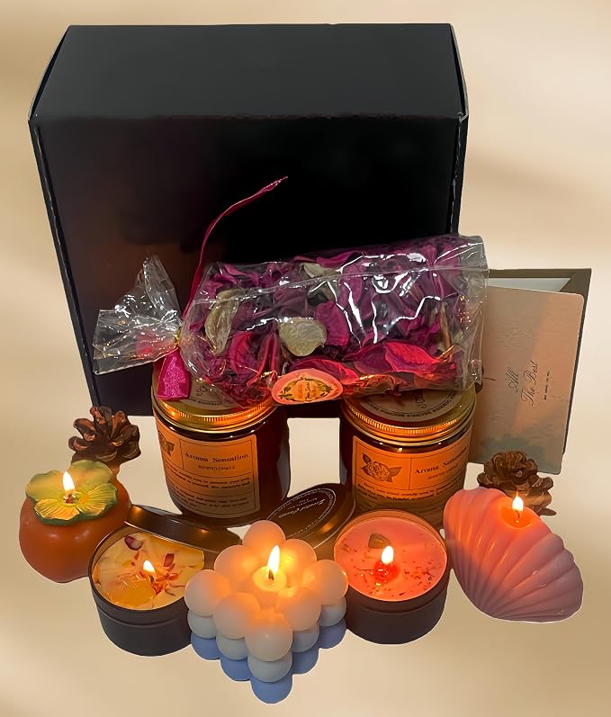 Scented Candles Gift for Women, 12 Pcs Candles & Greeting Card Set for Women, Aromatherapy Soy Wax Candles Gift Set for Birthday Valentine Anniversary Mother's Day Christmas ThanksGiving