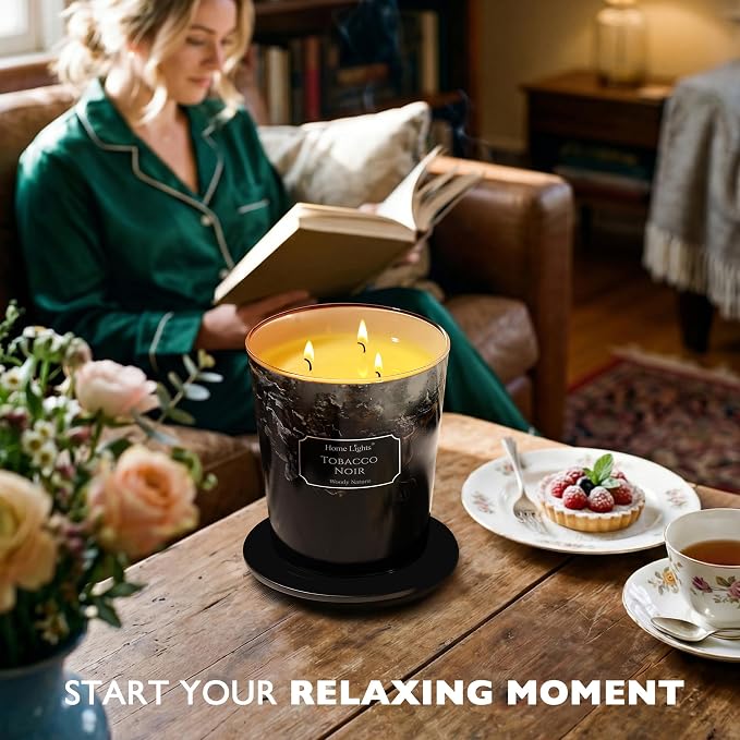 HomeLights Scented Candles for Women & Men, 34oz Candle Jars Aromatherapy 3-Wick Candle, Ideal for Industrial Chic Home Decor and Gifts, Tobacco Noir