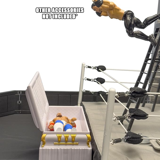 Deluxe White Casket for Wrestling Action Figures with Removable Base