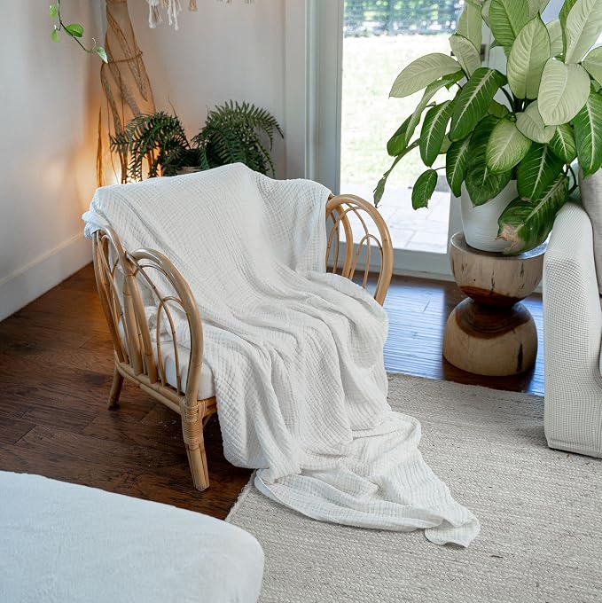 Comfy Cubs Adult Muslin Blanket 50x60” Throw Swaddle Blankets, White | 6 Layer Soft, Breathable & Lightweight Muslin Adult Blanket - Machine Washable & Designed in the US Bedding for All Seasons
