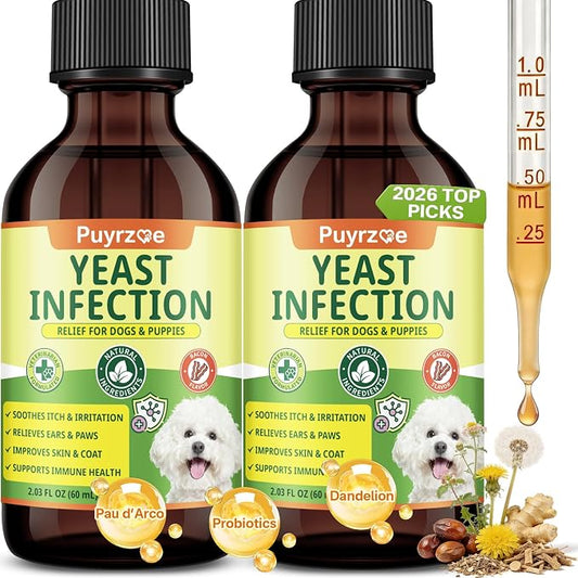 puyrzoe Natural Yeast Infection Treatment for Dogs, Itchy Ears, Skin, Paws & Allergy Relief, Yeast Treatment for Dogs, Supports Gut & Immune Health, Reduces Itching, Irritation & Inflammation, 120ml