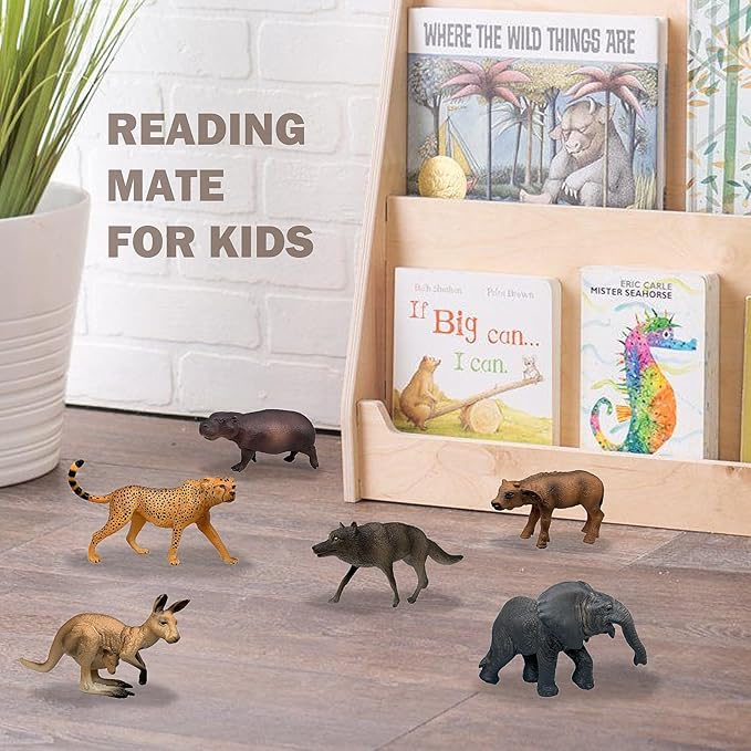Gemini&Genius Wild Animal Toys for Kids, Wolf, Elephant, Leopard, Hippo, Buffalo, Kangaroo Action Figures, Zoo Playset, Gift for Kids Display or Cake Toppers (6Pcs)