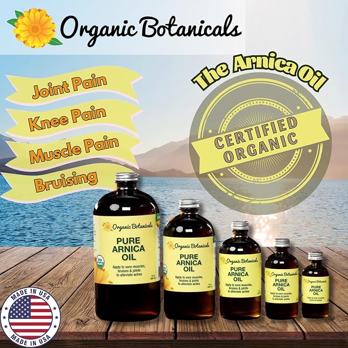 Arnica Oil - Pure Organic Muscle Discomfort Bottle - Arnica Montana Oil for Bruising & Swelling, Muscle, Joint Discomfort, and Sports Injuries, Arnica Massage Oil (4 oz)